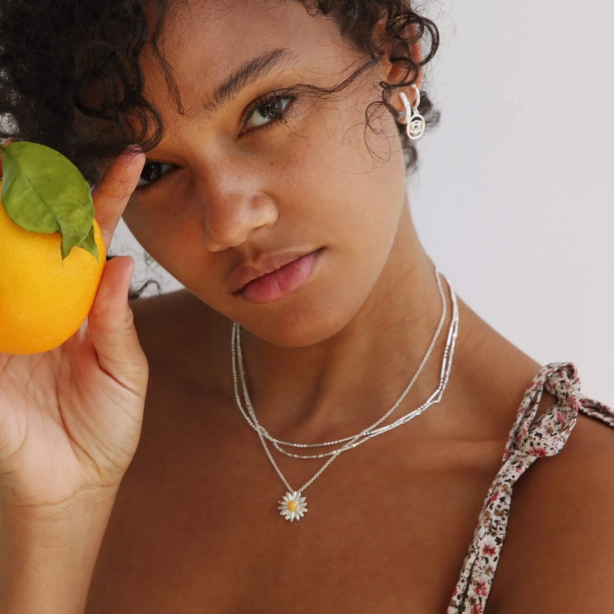 Coral Midi Hoop Earrings Sterling Silver