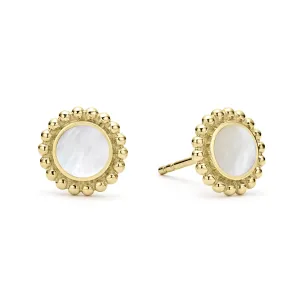 Covet Round Mother of Pearl Stud Earrings