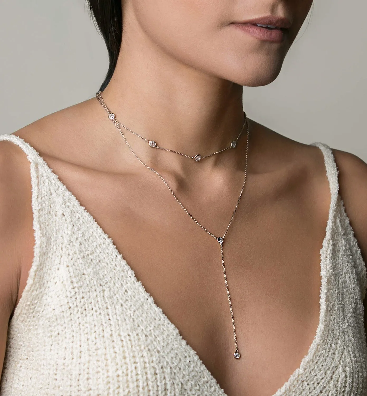 Crystal Choker Lariat Duo Necklace