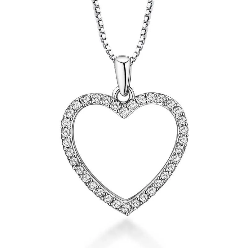 Crystal Heart Necklace White Gold with Cubic Zirconia Stones