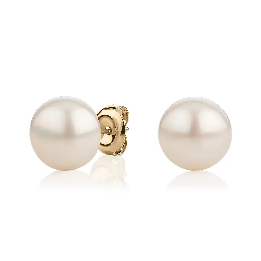 Cultured freshwater pearl 11mm stud earrings in 10 carat yellow gold