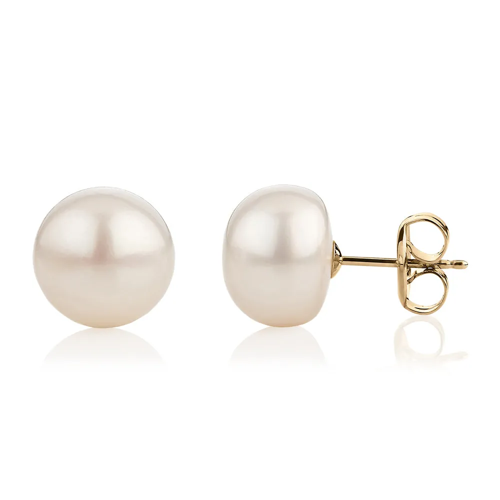 Cultured freshwater pearl 11mm stud earrings in 10 carat yellow gold