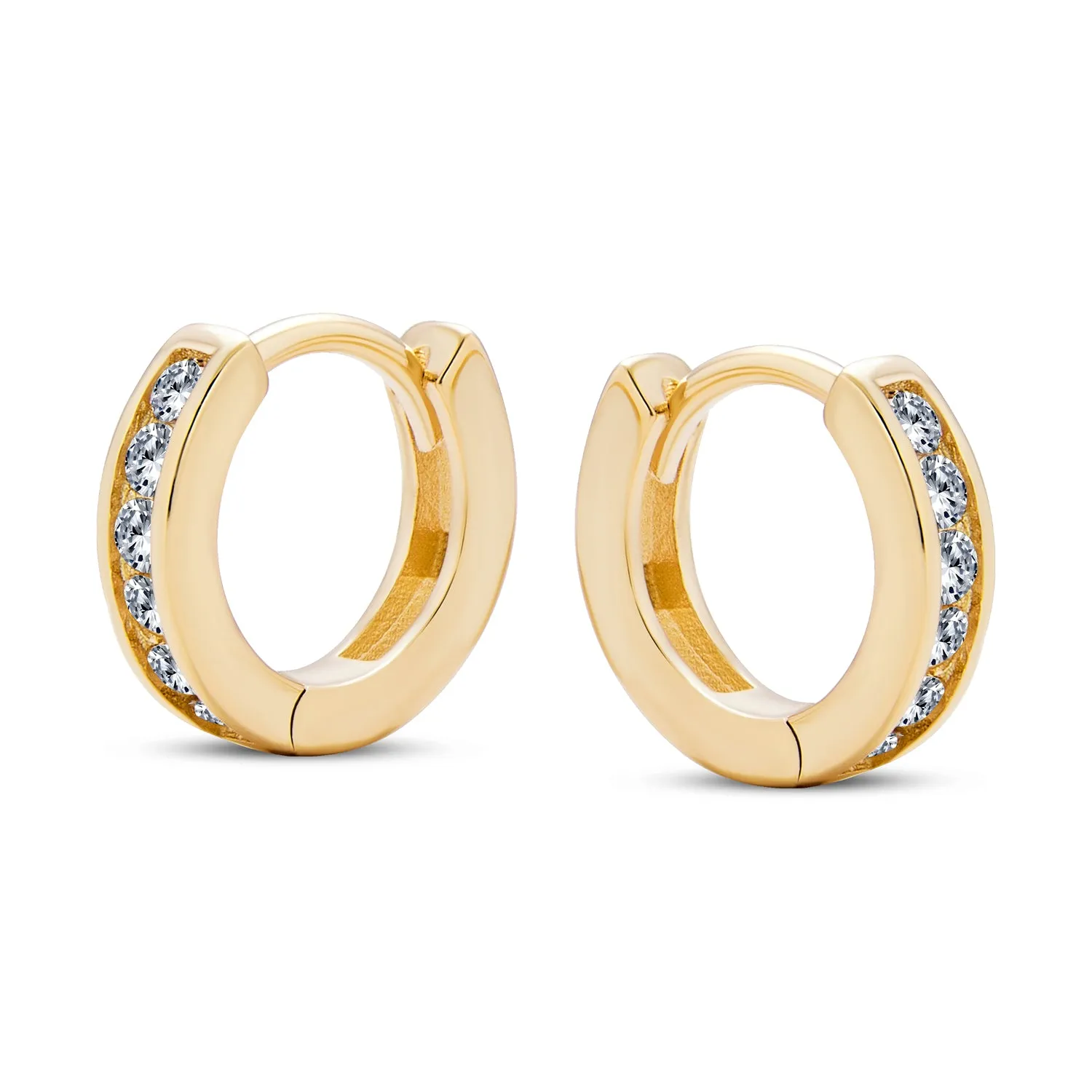 CZ Channel Hoop Earrings Rose Gold Plated Silver Birthstone Colors