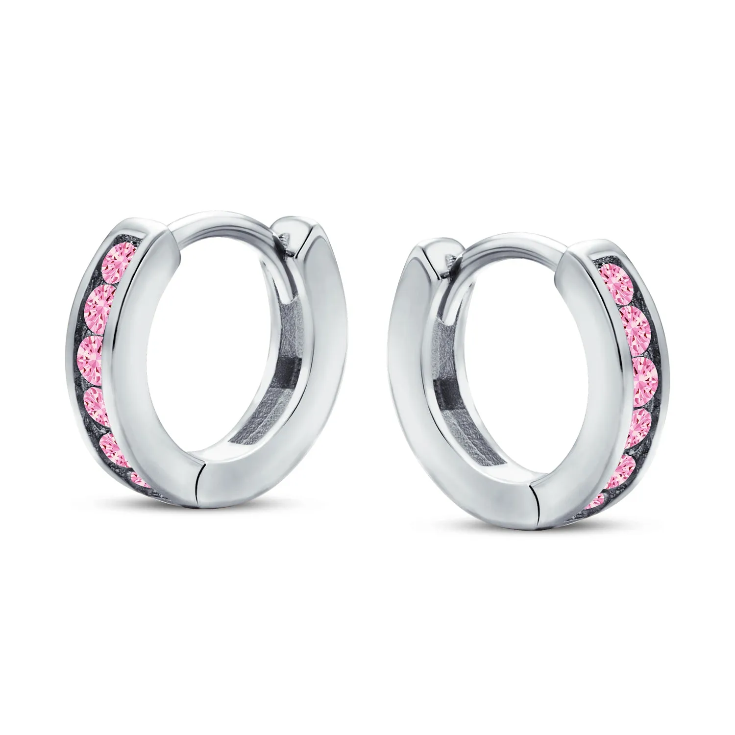 CZ Channel Hoop Earrings Rose Gold Plated Silver Birthstone Colors