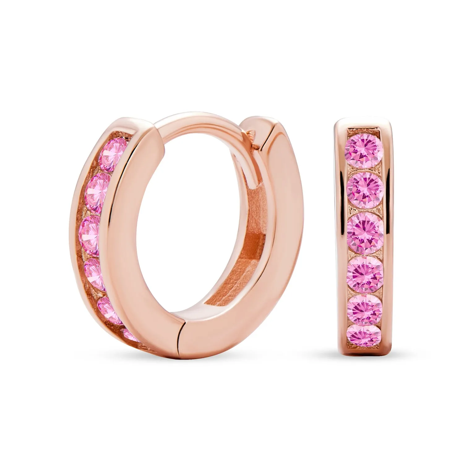 CZ Channel Hoop Earrings Rose Gold Plated Silver Birthstone Colors