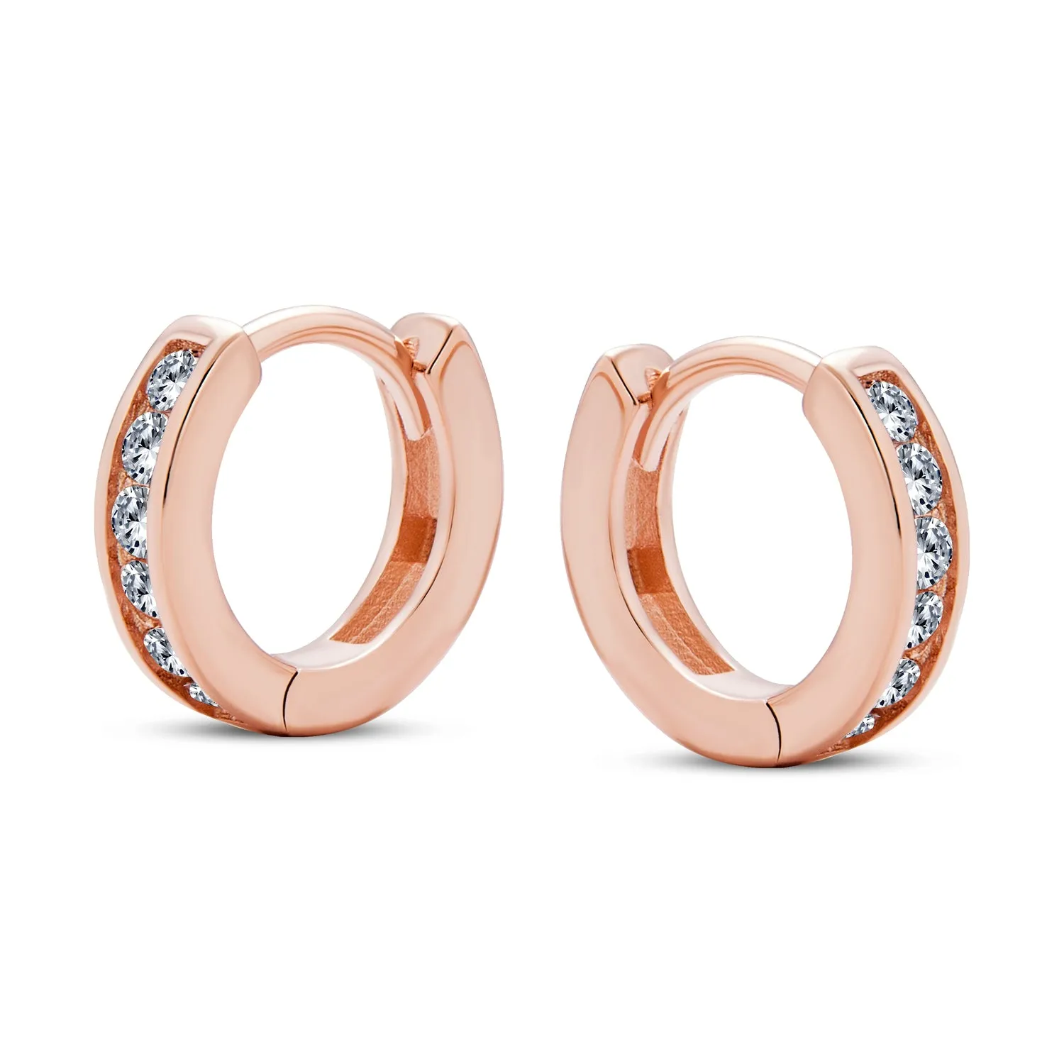 CZ Channel Hoop Earrings Rose Gold Plated Silver Birthstone Colors