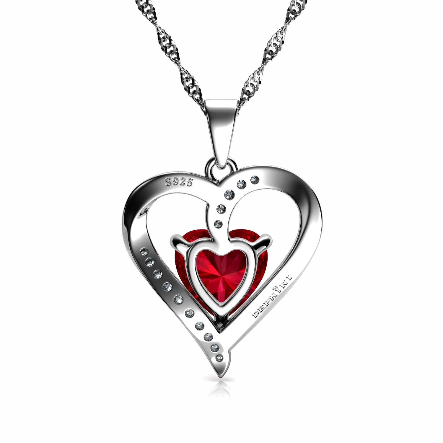 DEPHINI Red Heart Pendant 925 Sterling Silver Heart Pendant CZ