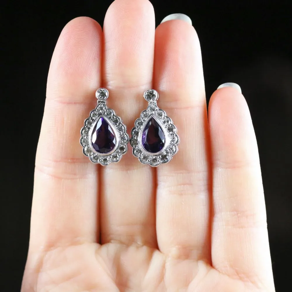 Diamond Amethyst Earrings 18Ct White Gold