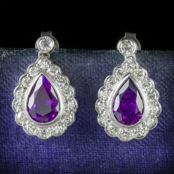 Diamond Amethyst Earrings 18Ct White Gold