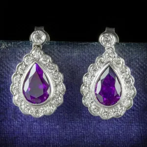 Diamond Amethyst Earrings 18Ct White Gold