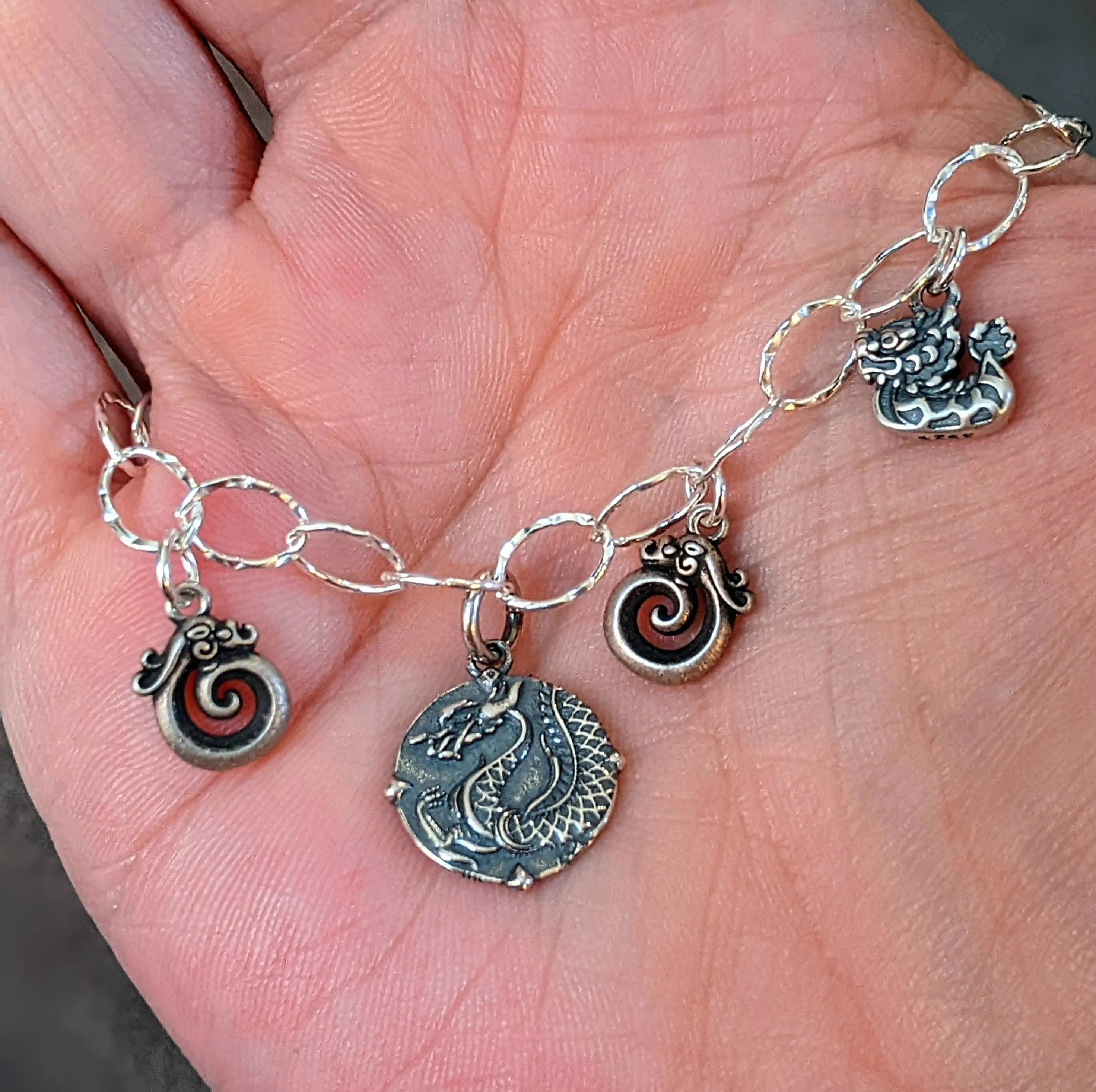 Dragon Lover Sterling Silver Charm Bracelet