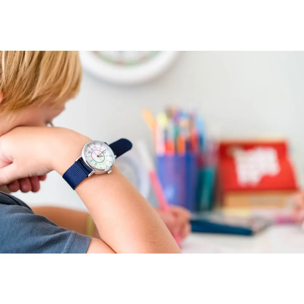 Easyread Time Teaching Wrist Watch Rainbow face navy blue