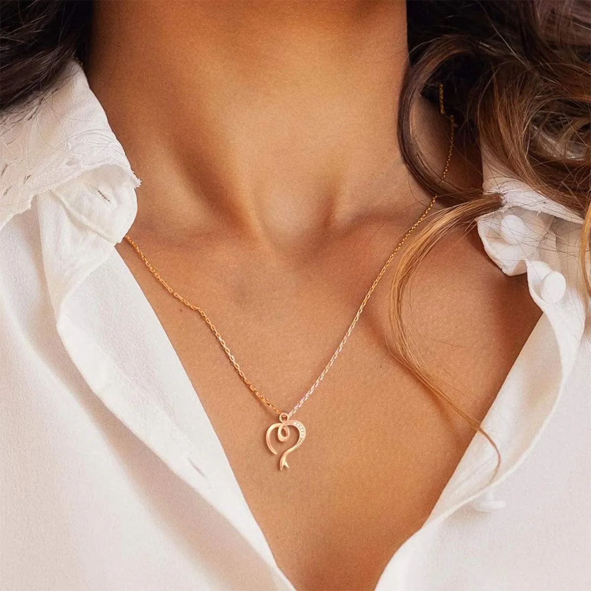 FANCIME Heart 14K Solid Rose Gold Necklace