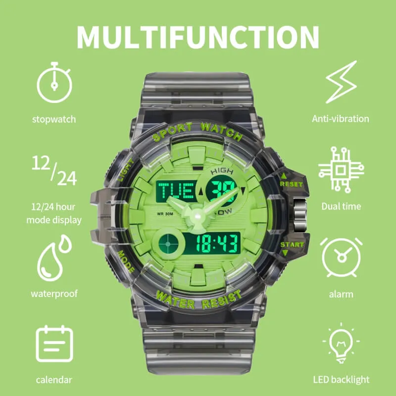 Findtime Military Digital Watch for Men Tactical LED Large Face Transparent Design Outdoor Sport Watch Stopwatch Alarm Waterproof