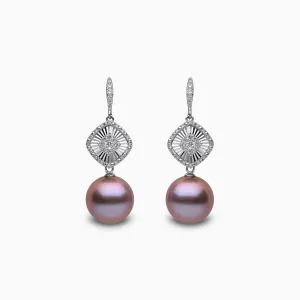 Glitz 18K Gold Pink Freshwater Pearl and Diamond Mini Halo Drop Earrings