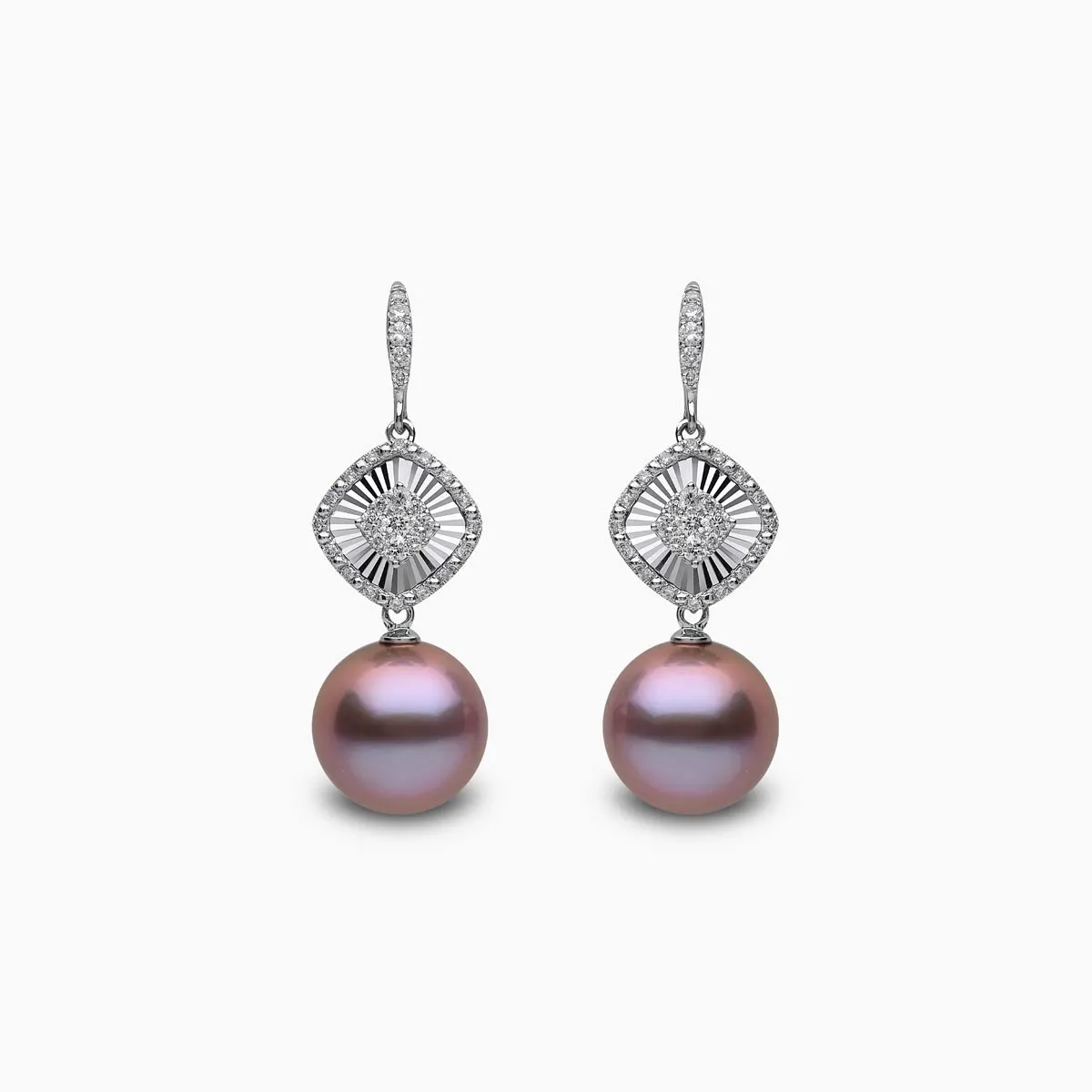 Glitz 18K Gold Pink Freshwater Pearl and Diamond Mini Halo Drop Earrings