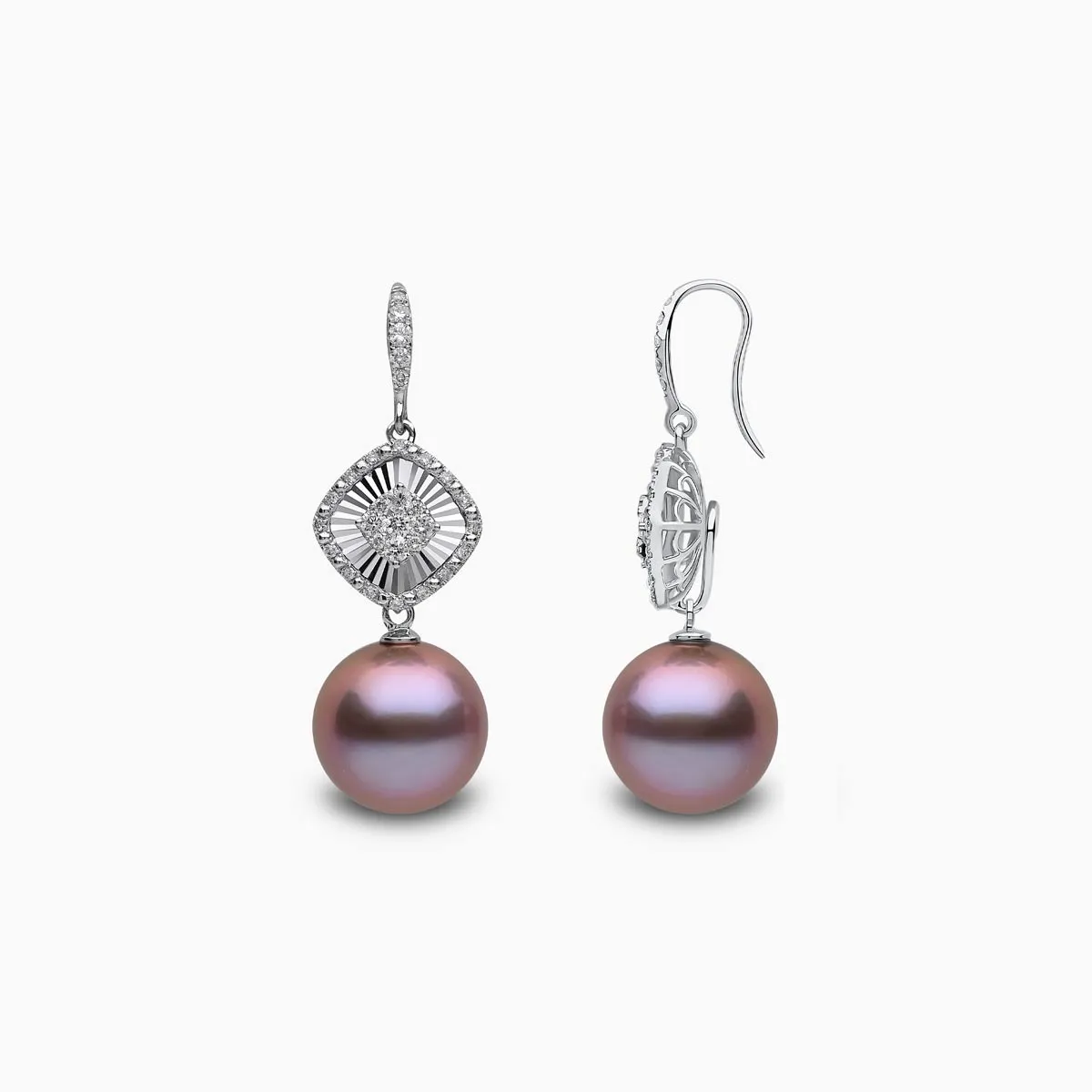 Glitz 18K Gold Pink Freshwater Pearl and Diamond Mini Halo Drop Earrings