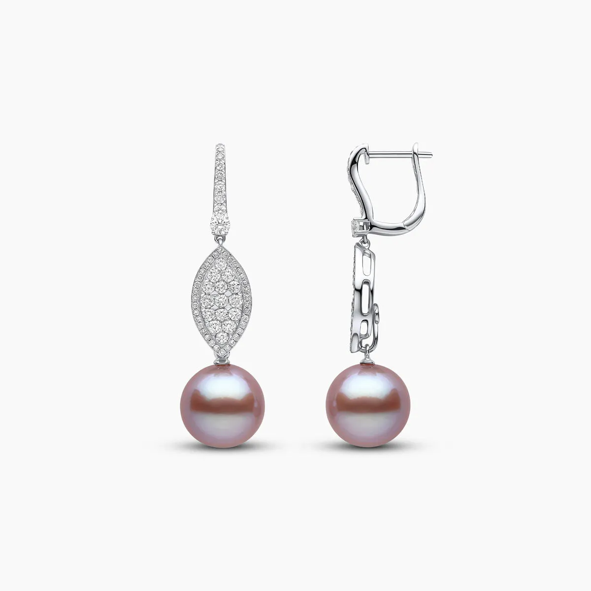 Glitz 18K Gold Pink Freshwater Pearl and Diamond Oval Earrings