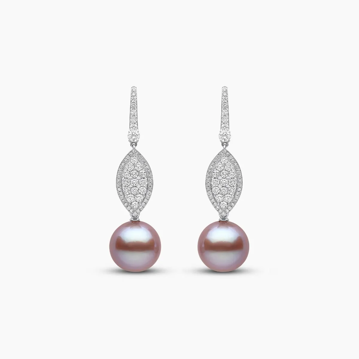 Glitz 18K Gold Pink Freshwater Pearl and Diamond Oval Earrings