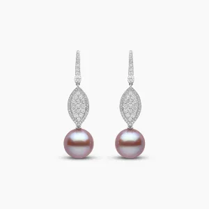 Glitz 18K Gold Pink Freshwater Pearl and Diamond Oval Earrings