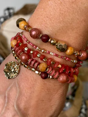 Gold, Burgundy & Dark Rose Bracelet Stack