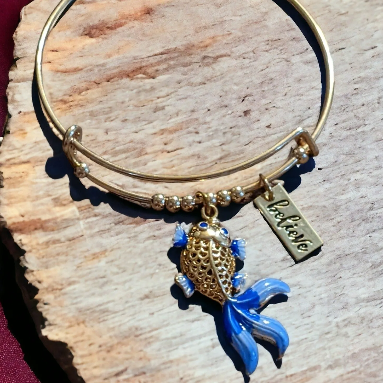 Gold Koi Believe Beaded Bangle bracelet