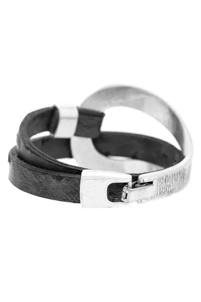 Hammered Double Wrap Leather Loop Bracelet