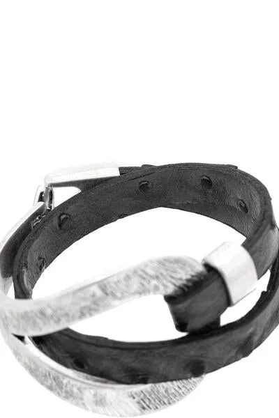 Hammered Double Wrap Leather Loop Bracelet