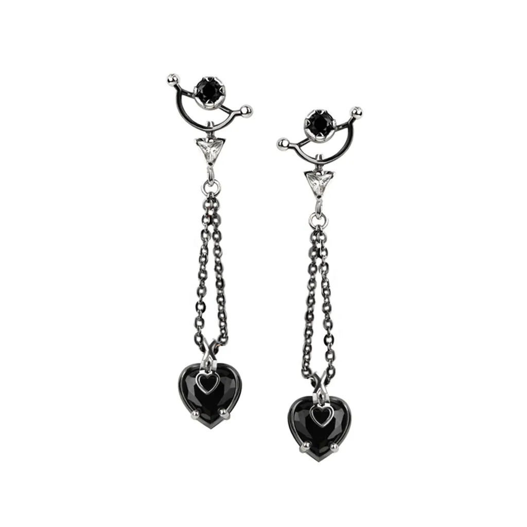 Heart Chandelier Earrings [Black gems]