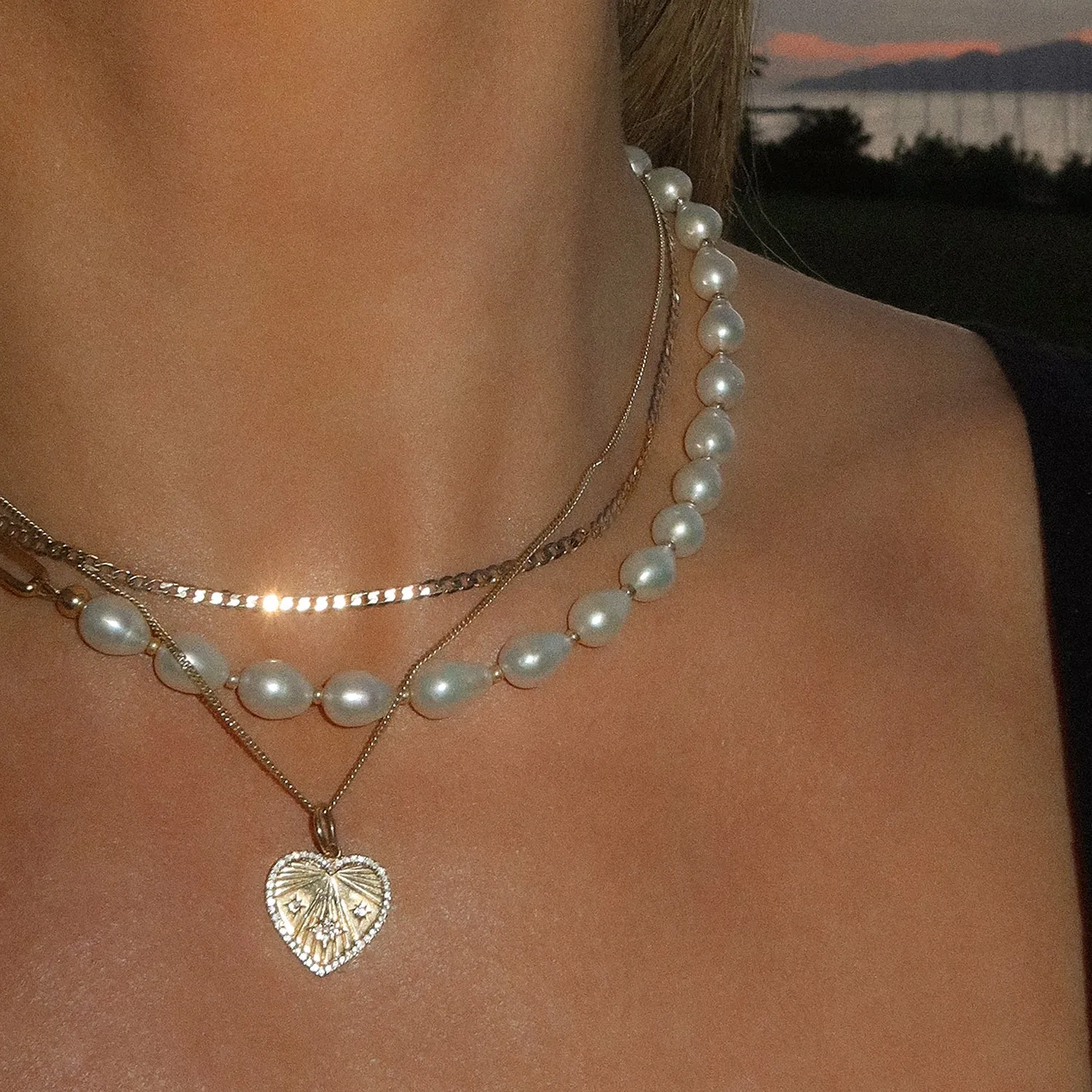 Heart-Ray Necklace | Gold & CZ