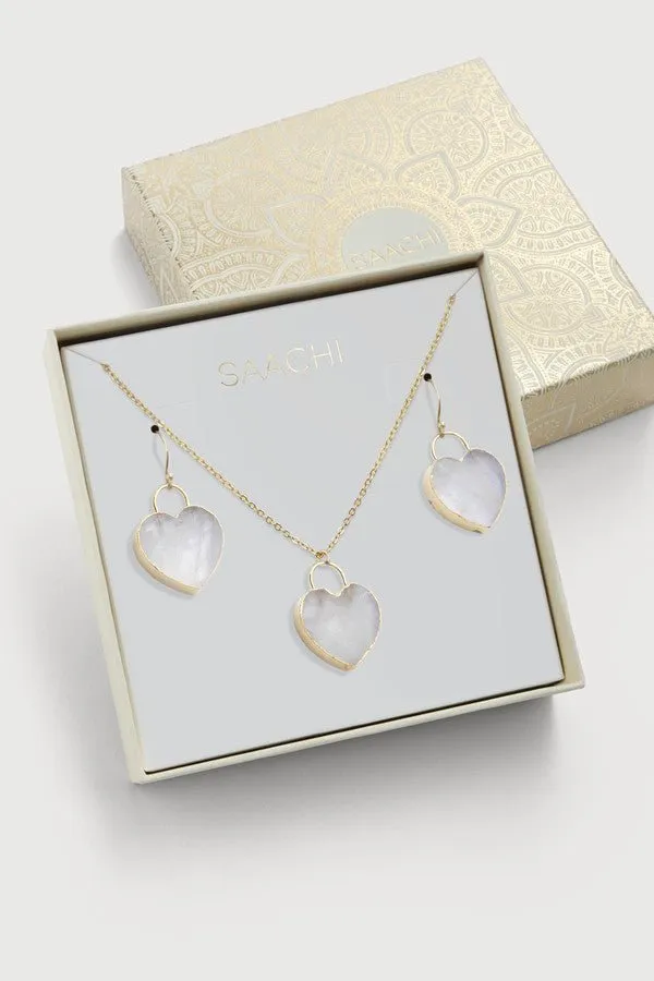 Heart Stone Earrings And Necklace Set