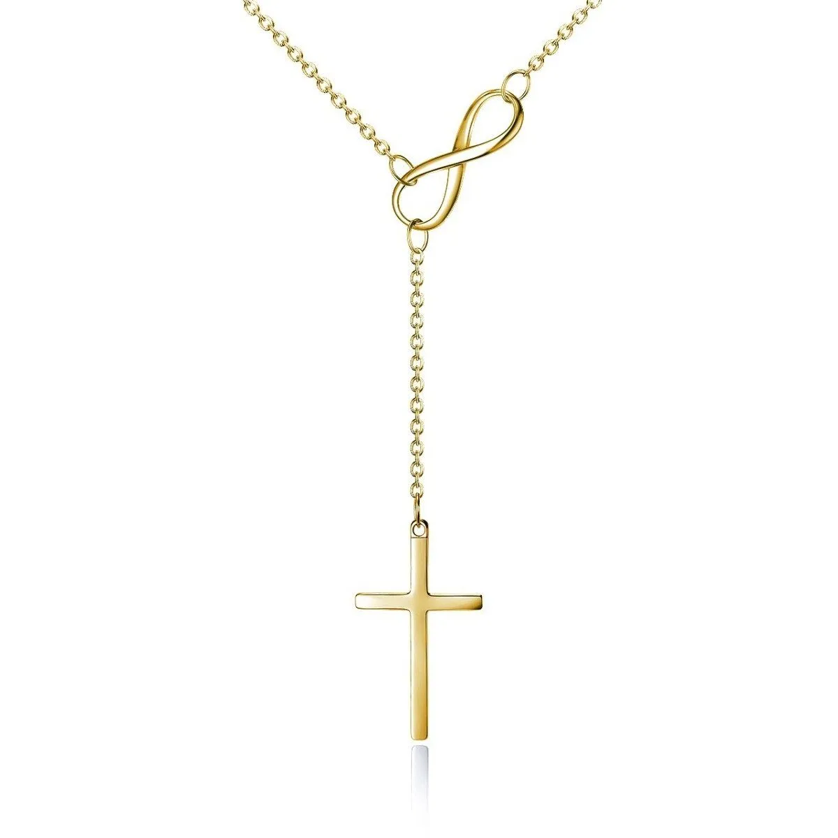 Italian Sterling Silver Infinity Cross Lariat Necklace