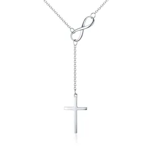 Italian Sterling Silver Infinity Cross Lariat Necklace