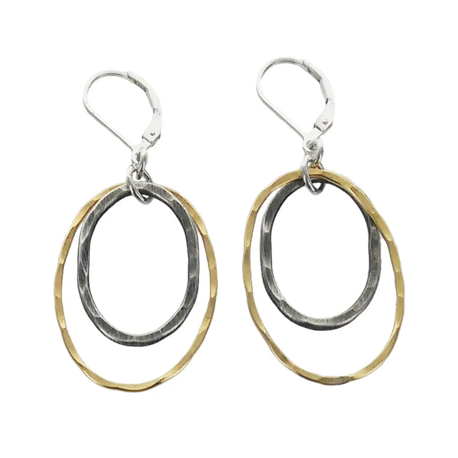 J & I Hammered Double Oval Hoop Earrings