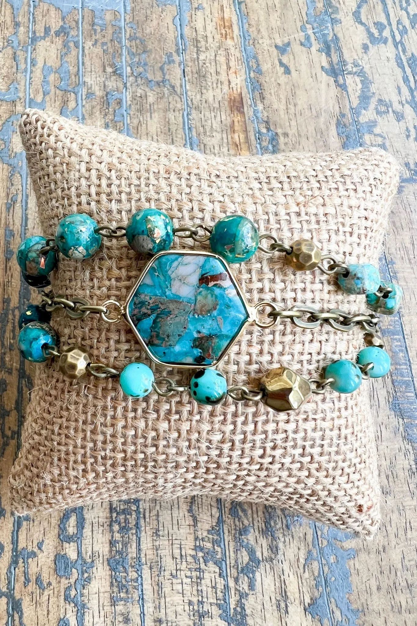 Janet 3 Strand Stone Bracelet- Turquoise