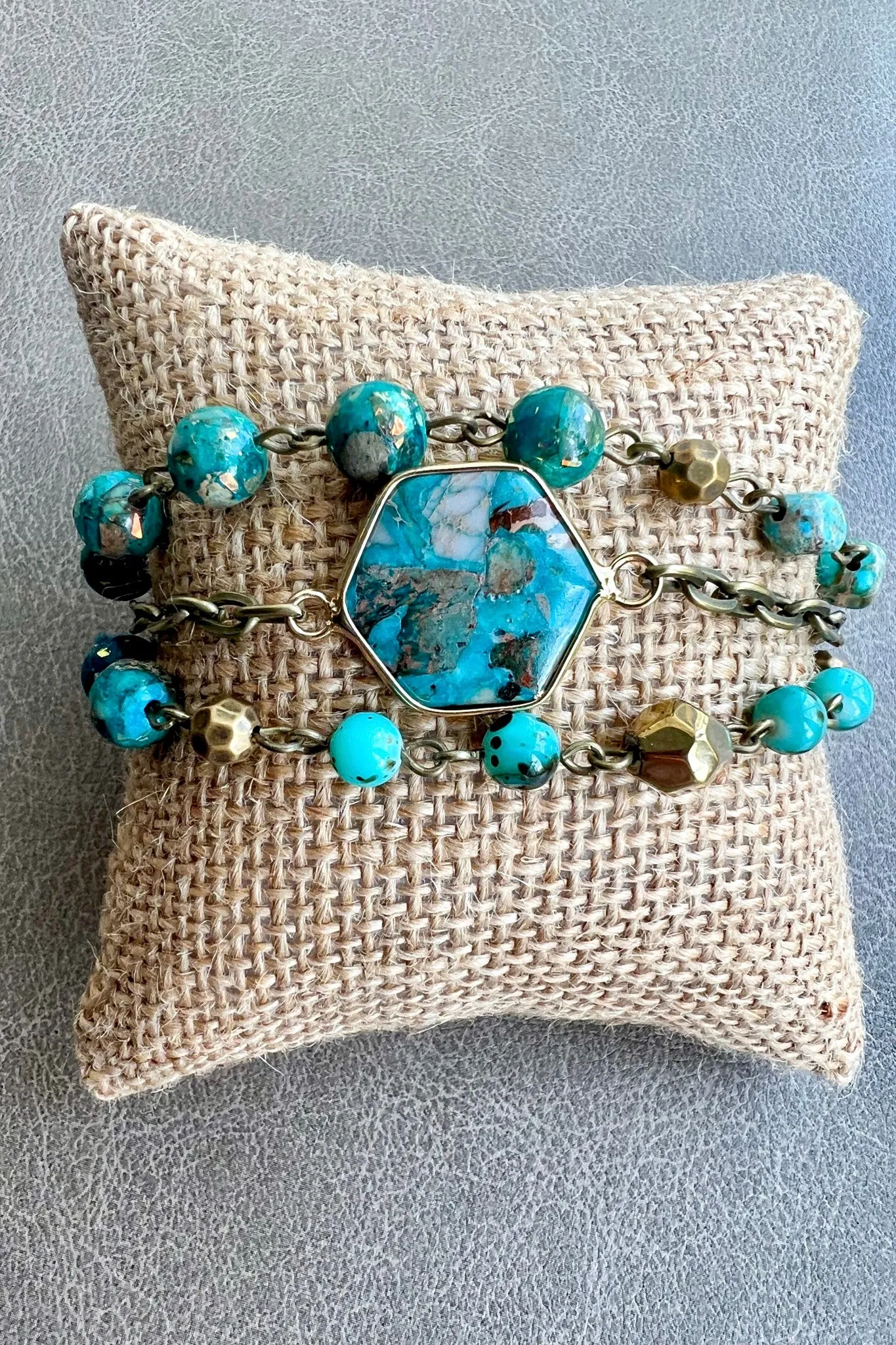 Janet 3 Strand Stone Bracelet- Turquoise