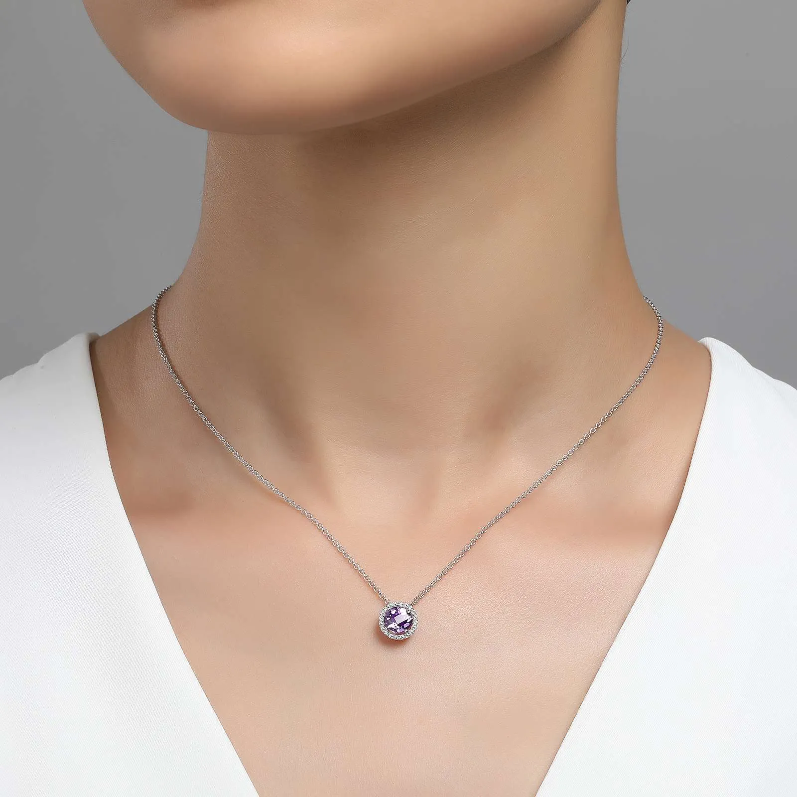 Lafonn Simulated Diamond & Genuine Amethyst Birthstone Necklace - February BN001AMP