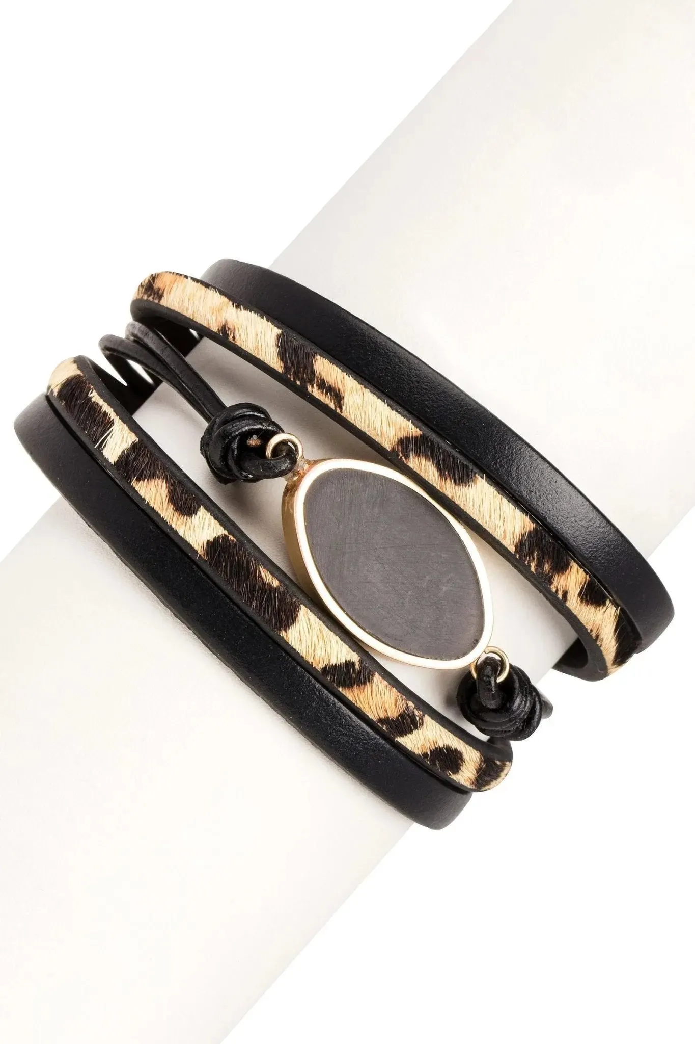 Leather Leopard Multi Strand Bracelet