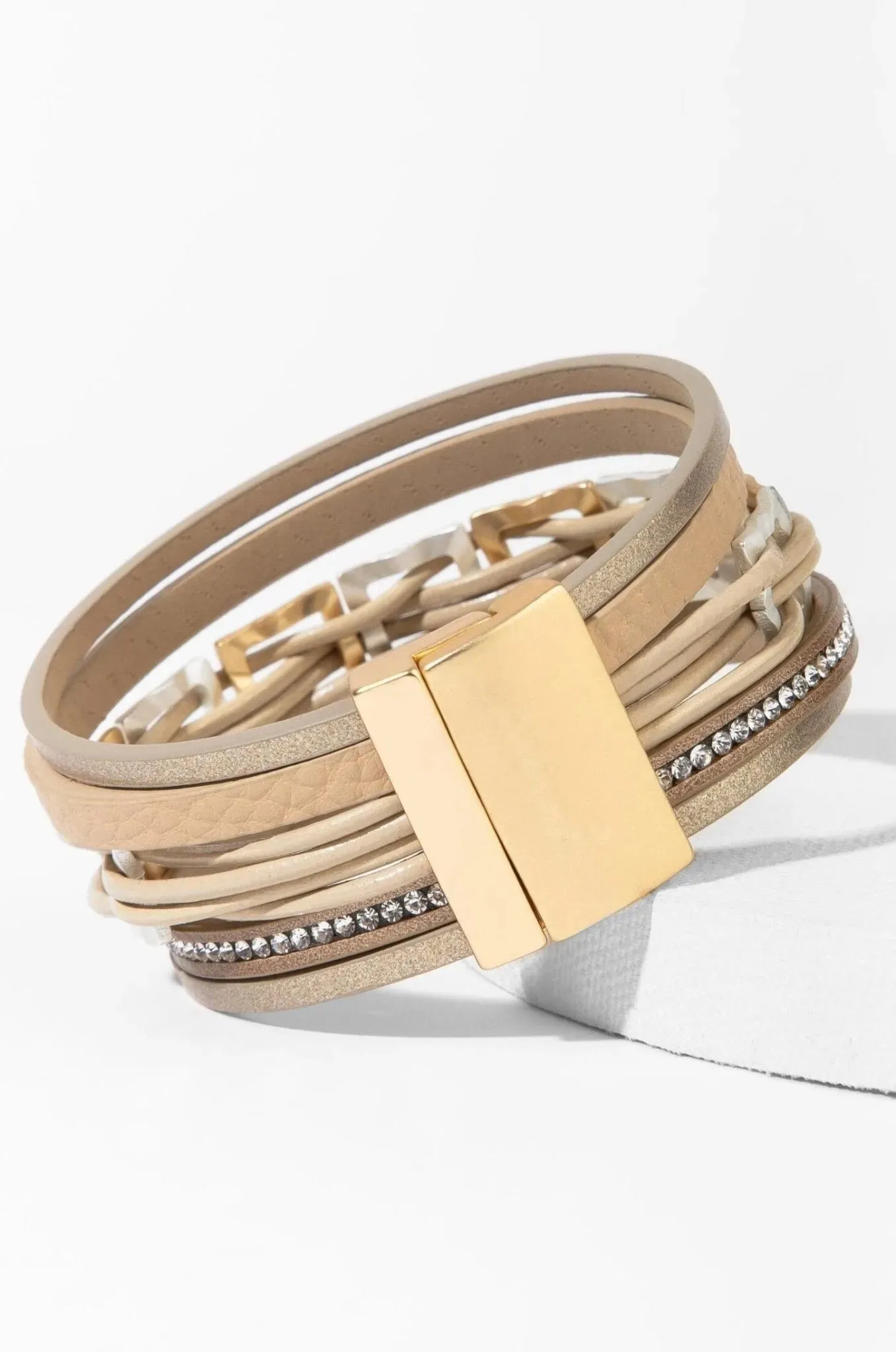 Leather Multi Strand Square Plated Bracelet