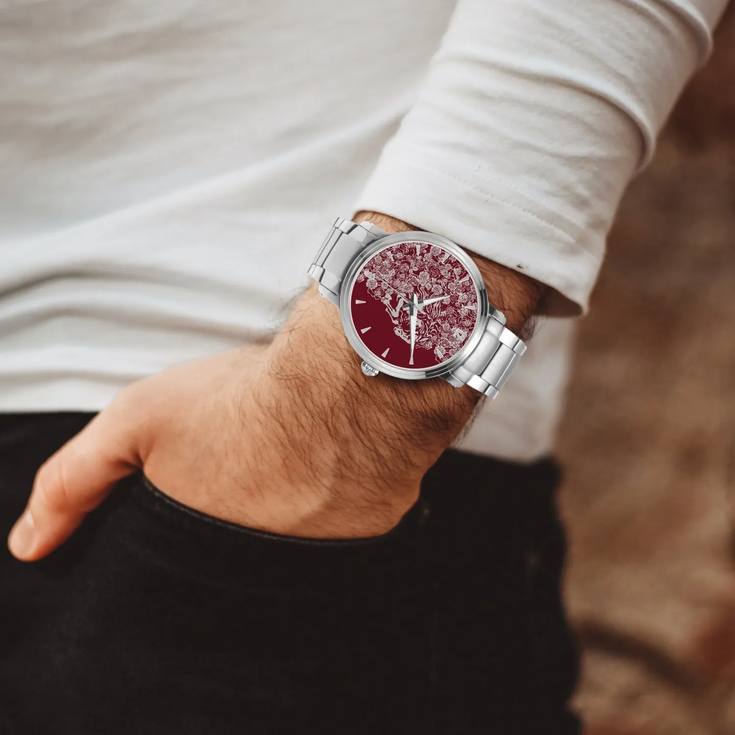 Lee EXCELLENT Stainless Steel Strap Automatic Watch - [Mens] - Crimson