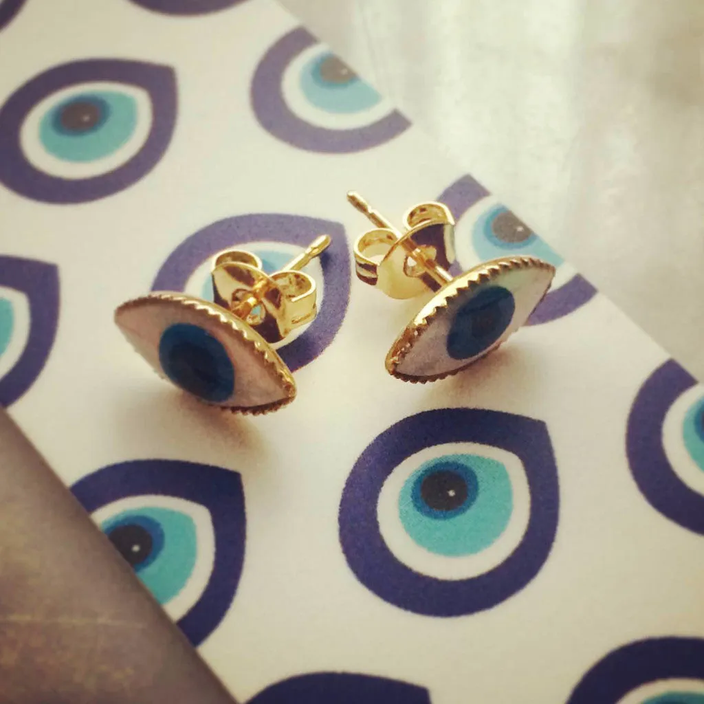 Limited Edition Mother of Pearl Evil Eye Charm Stud Earrings