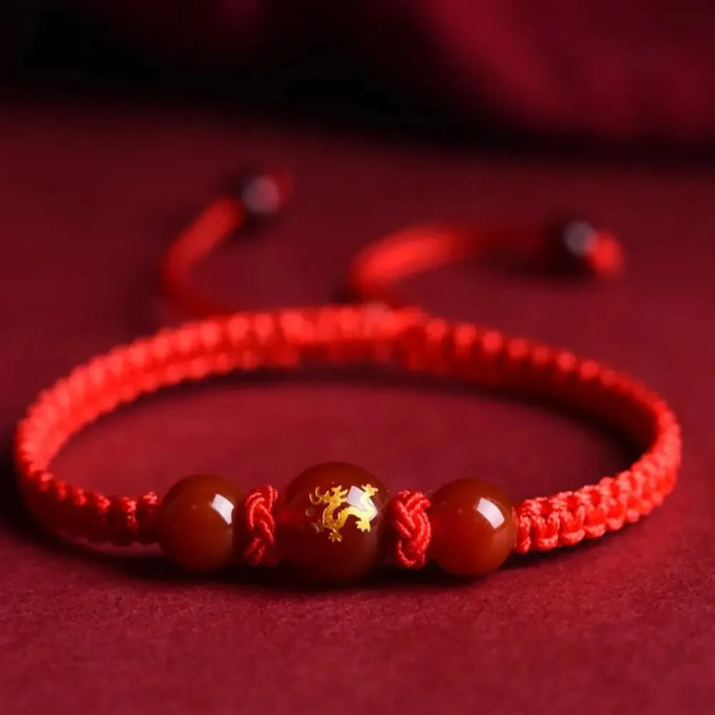 Lucky Red Rope Dragon Bracelet Good Fortune Feng Shui Knot Bracelet