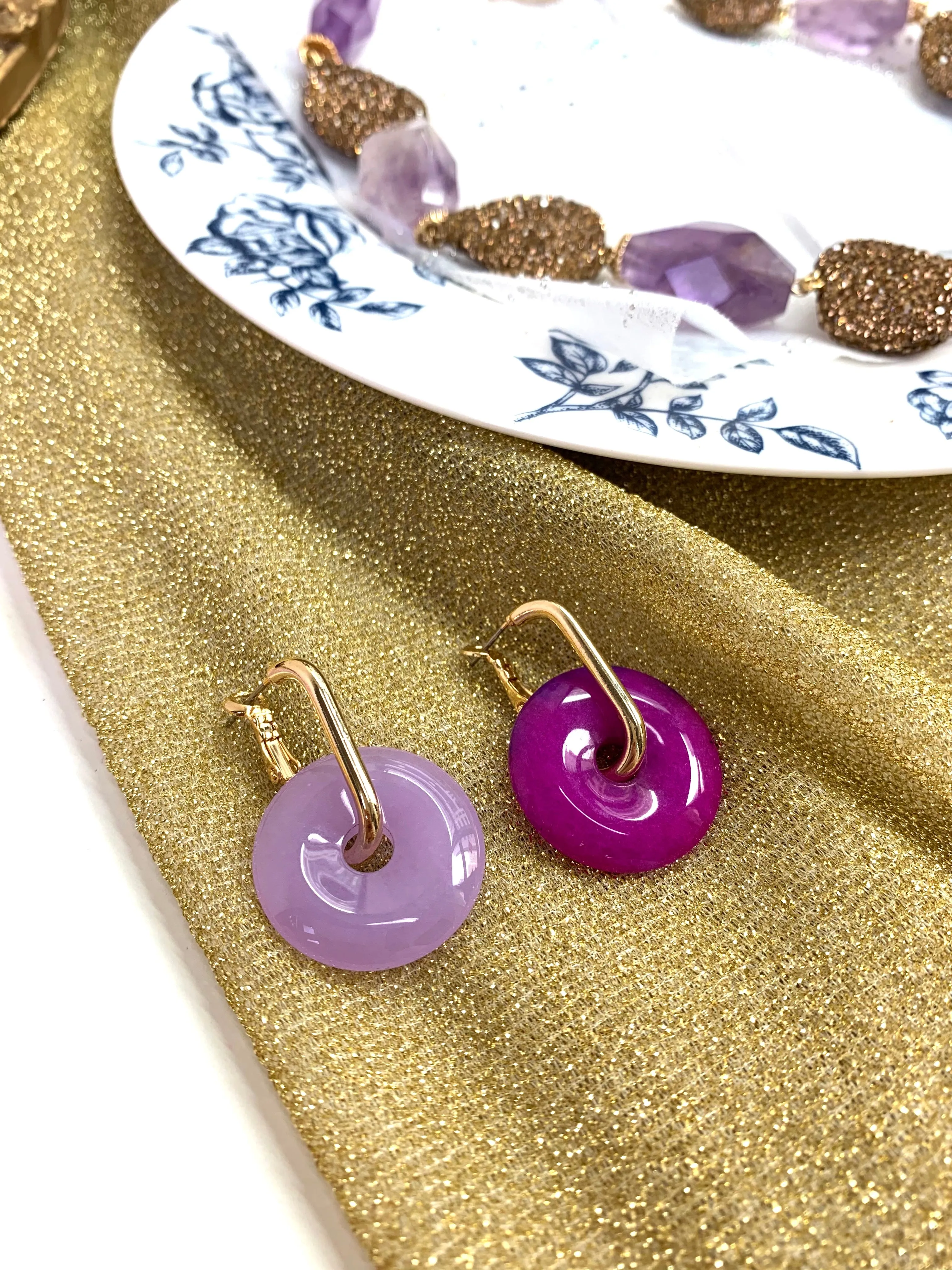 Magenta Jade & Amethyst Donut Earrings EE033