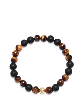 Men's Wristband with Matte Onyx and Brown Tiger Eye