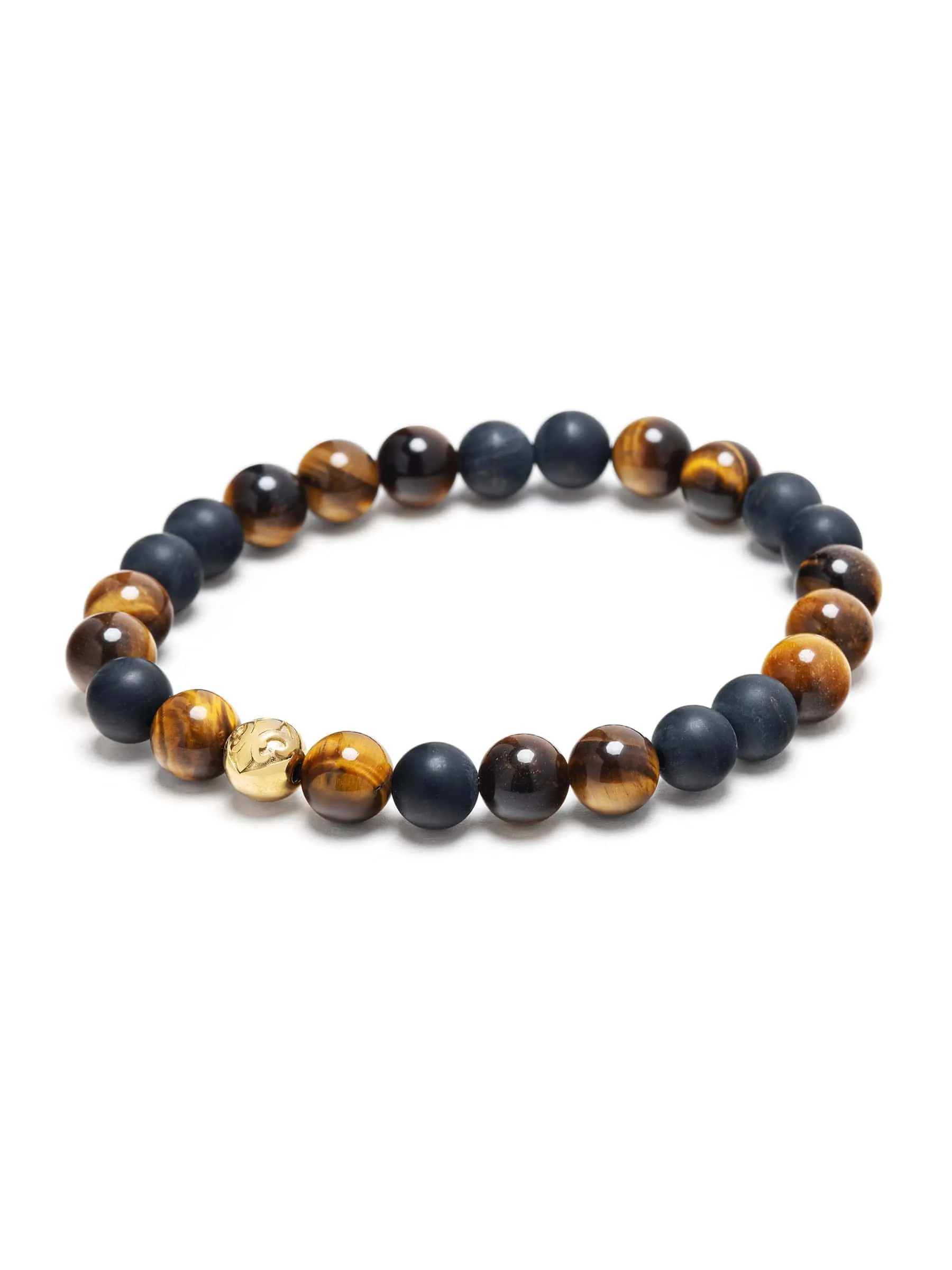 Men's Wristband with Matte Onyx and Brown Tiger Eye