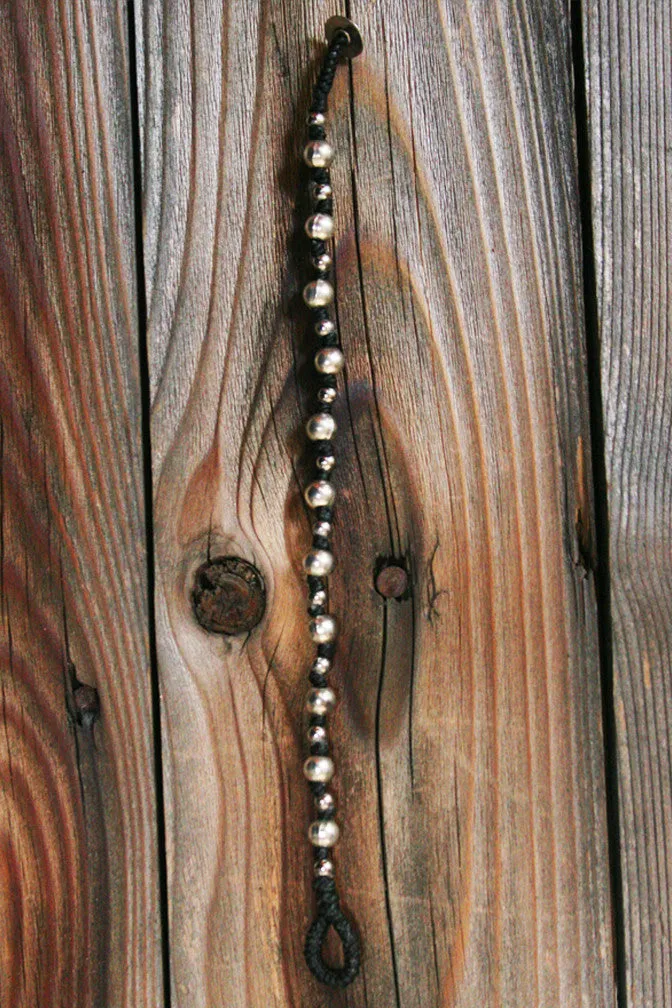 Metal Alloy Beads and Waxed Linen Cord Single Strand Bracelet