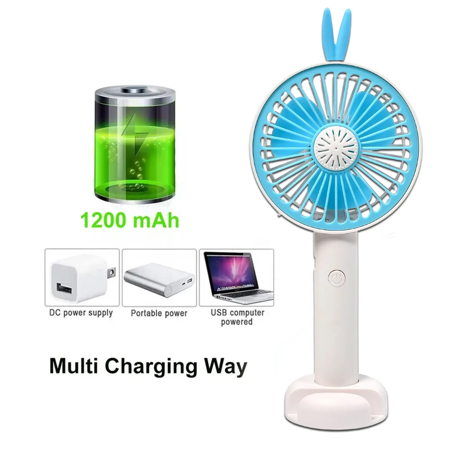 Mini Portable Hand Fan USB Rechargeable Fan With Led Light Fan for Indoor and Outdoor Use by Women and Men Table Standing Stand Included (Battery Not Include)