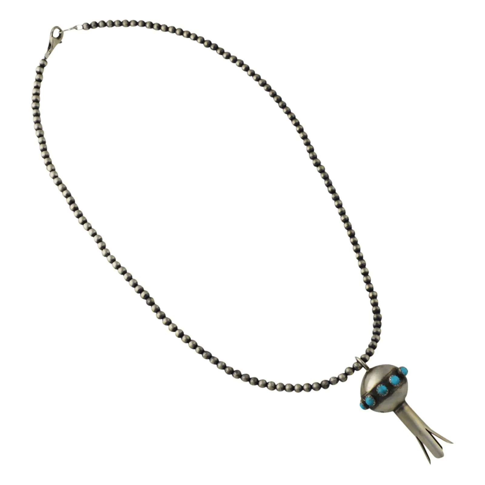 Monica Smith Sterling Silver Navajo Pearls & Turquoise Blossom Necklace