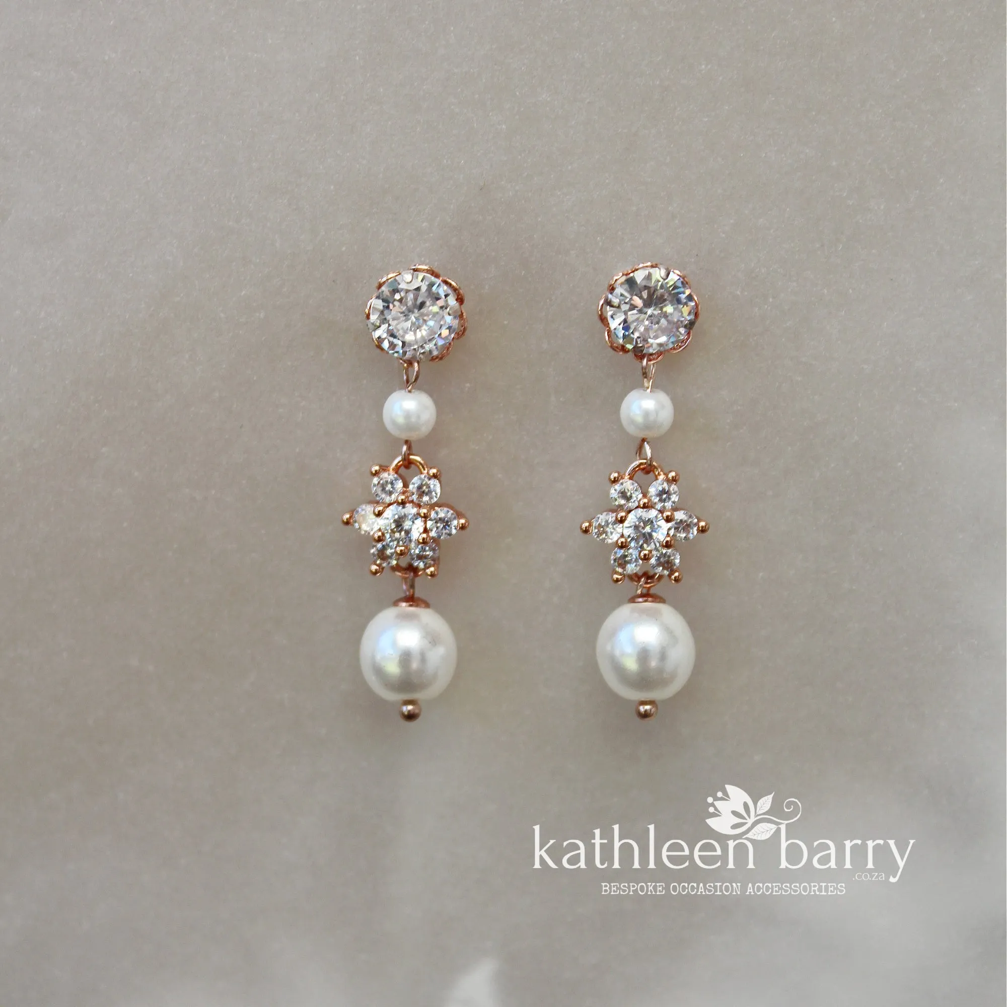 Nina Earrings- Cubic Zirconia & pearl - Available in Silver, gold or rose gold finish - Two way earrings  Limited stock