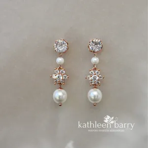 Nina Earrings- Cubic Zirconia & pearl - Available in Silver, gold or rose gold finish - Two way earrings  Limited stock